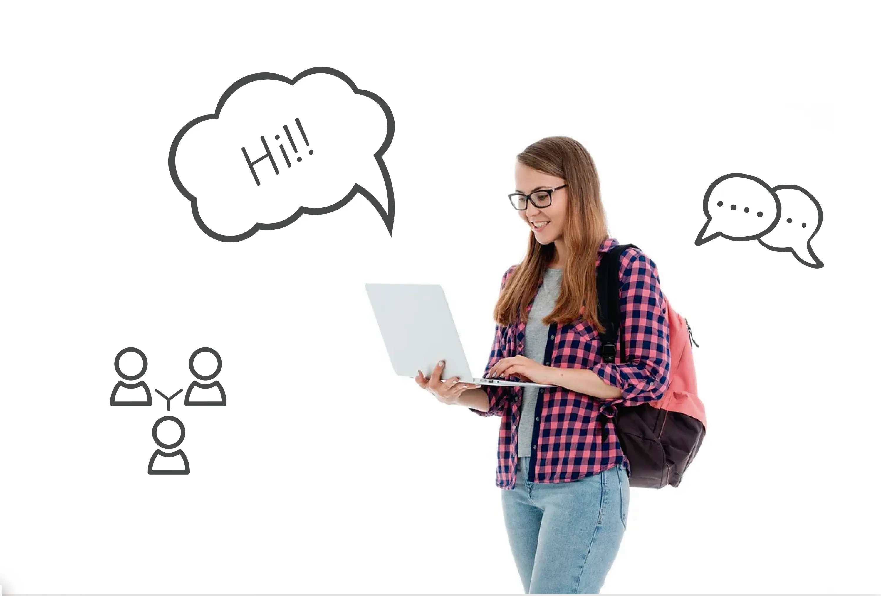 Studentin arbeitet am Laptop und kommuniziert online, Symbol für digitale Statistik Nachhilfe und Beratung.